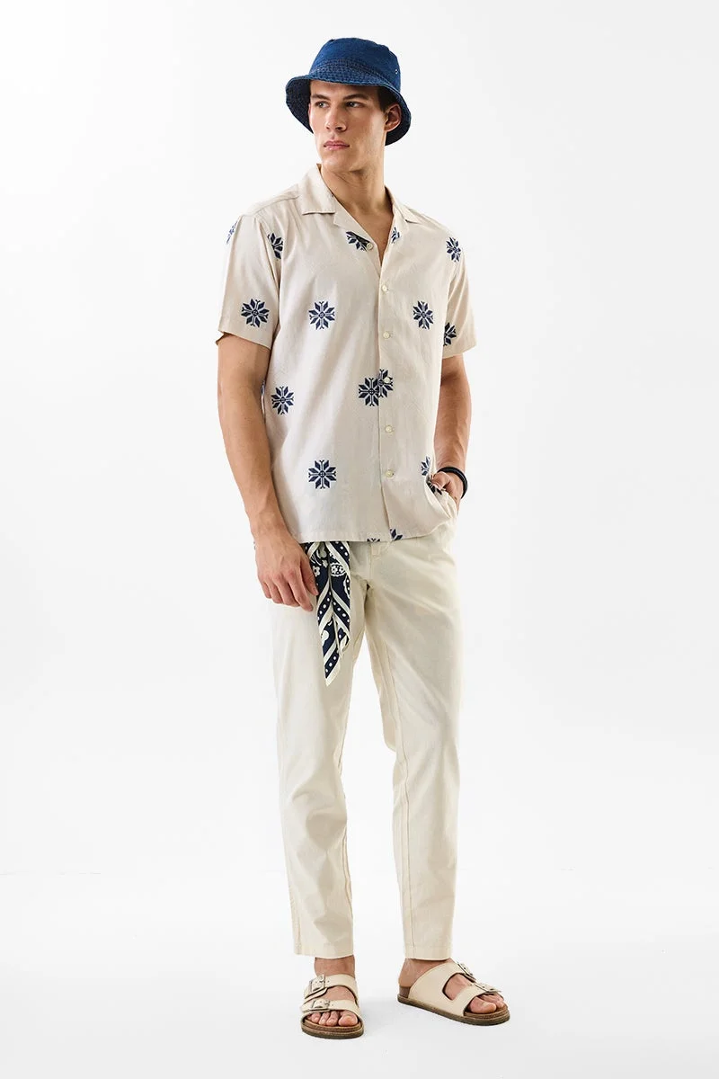 SNITCH Beige Embroidered Half Sleeve Regular Fit Shirt