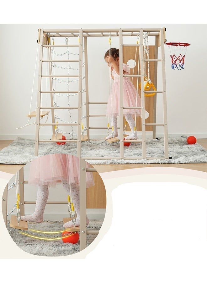 MaBaby 12-in-1 Foldable Wooden Kids Climbing Frame, Montessori Indoor Playground with Slide, Swing, Monkey Bars, Climbing Net & Basketball Hoop, Indoor Outdoor Toddler Play Set for Ages 1-8 - Image 4