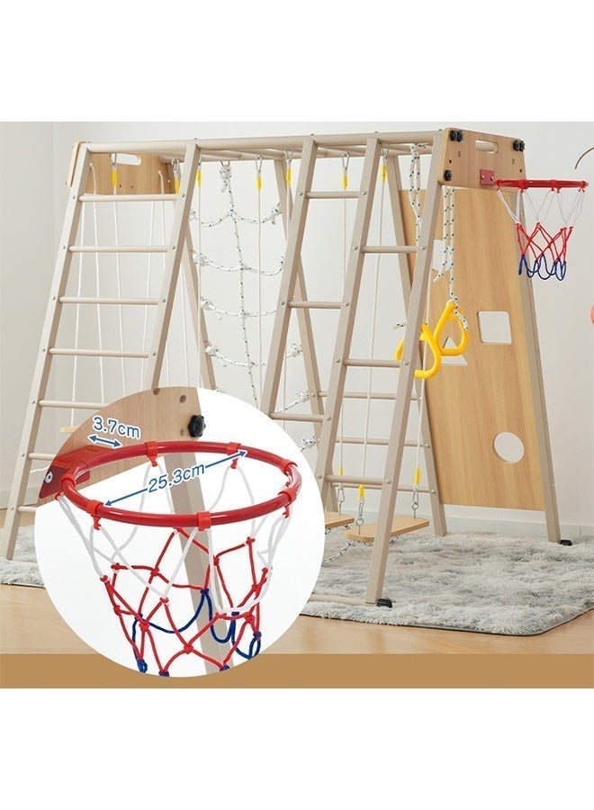 MaBaby 12-in-1 Foldable Wooden Kids Climbing Frame, Montessori Indoor Playground with Slide, Swing, Monkey Bars, Climbing Net & Basketball Hoop, Indoor Outdoor Toddler Play Set for Ages 1-8 - Image 5