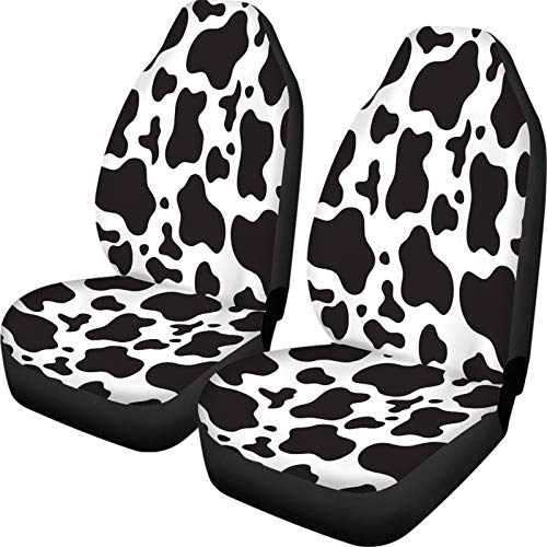 Dreaweet 2 Pcs Cute Cow Print Car Front Seat Covers,Cute Cow Pattern Auto Bucket Seats Protector Fit for SUV/Trucks/Sedans - Image 1