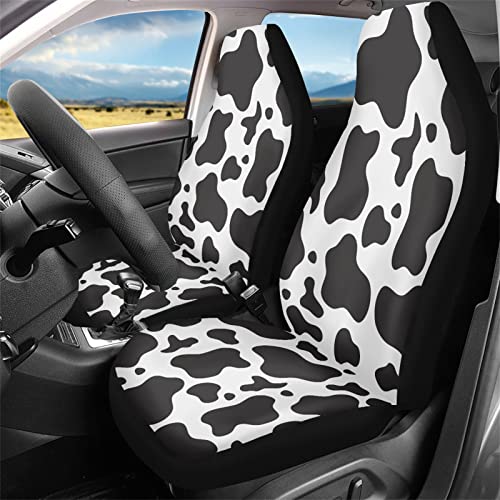 Dreaweet 2 Pcs Cute Cow Print Car Front Seat Covers,Cute Cow Pattern Auto Bucket Seats Protector Fit for SUV/Trucks/Sedans - Image 2