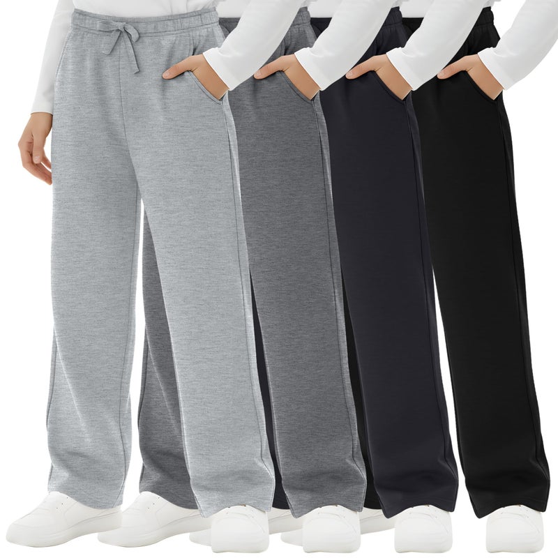 LessonZoo 4 Pack Boys Sweatpants Straight Leg Open Bottom Athletic Joggers Lightweight Elastic Waist Pants with Pockets(Black, Dark Gray, Heather Gray, Light Heather Gray,9-10 Years) - Image 1