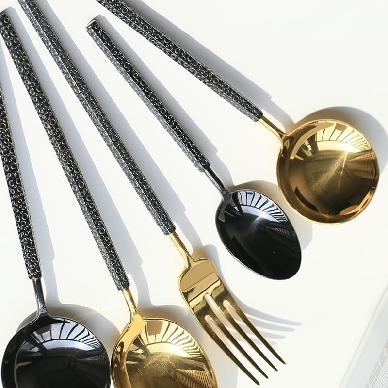 Flatware set, knife fork spoon set, soup spoons,Silverware Set, 4/16/24/32/40/48 Pcs Embossed Design Knife And Fork Retro Cutlery Set 304 Stainless Steel Knife And Fork Spoon Knife And Fork(16 Pieces - Image 2