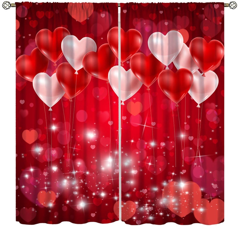AAVEUP Valentine Day Love Blackout Curtains for Bedroom,Pink Red Romantic Love Heart Love Valentine Stars Window Treatments Print for Girls Kitchen Living Room 41x44.5in - Image 1