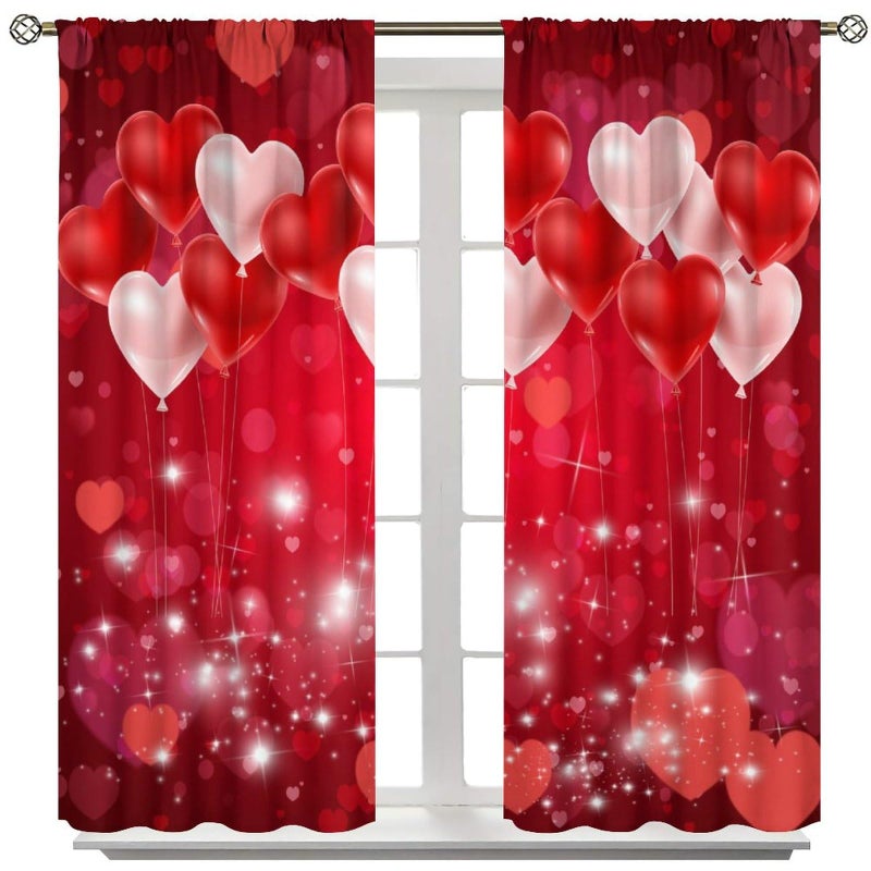 AAVEUP Valentine Day Love Blackout Curtains for Bedroom,Pink Red Romantic Love Heart Love Valentine Stars Window Treatments Print for Girls Kitchen Living Room 41x44.5in - Image 2
