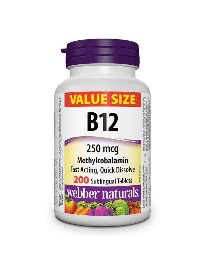Webber naturals Webber Naturals Vitamin B12 250 mcg Methylcobalamin, 200 Sublingual Tablets - Image 1