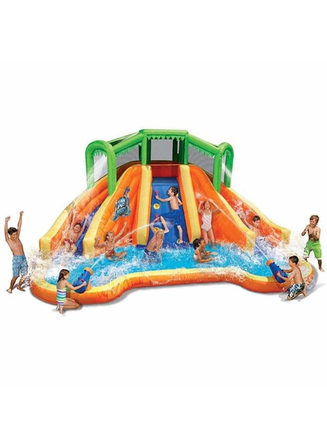 Banzai Twin Falls Lagoon Dual Lane Inflatable Motorized Constant Air Water Slide Spring & Summer Pool Splash Backyard Toys - Image 2