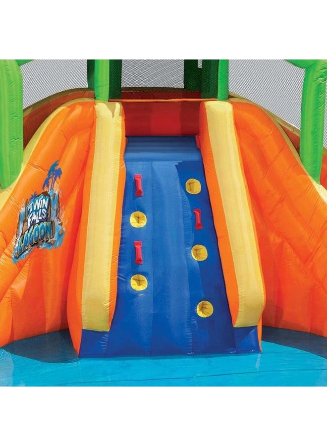 Banzai Twin Falls Lagoon Dual Lane Inflatable Motorized Constant Air Water Slide Spring & Summer Pool Splash Backyard Toys - Image 5