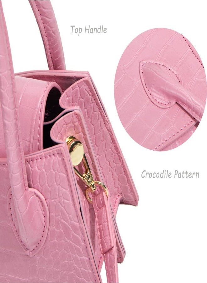 Trisapu Cute Small Crossbody Purses for Women Girls Trendy Tiny Purse Top Handle Bag Crocodile Satchels Handbag Pink - Image 4