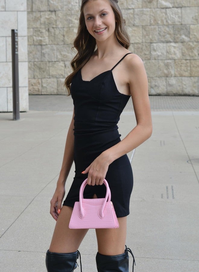 Trisapu Cute Small Crossbody Purses for Women Girls Trendy Tiny Purse Top Handle Bag Crocodile Satchels Handbag Pink - Image 3