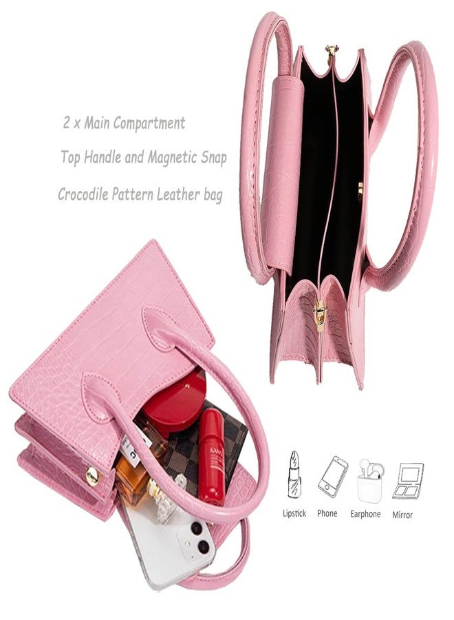 Trisapu Cute Small Crossbody Purses for Women Girls Trendy Tiny Purse Top Handle Bag Crocodile Satchels Handbag Pink - Image 5