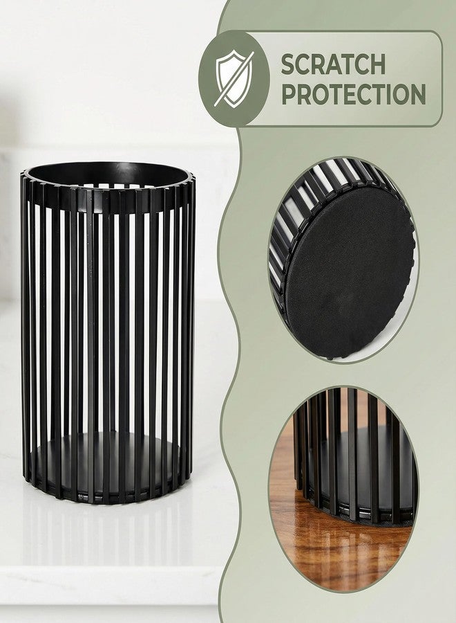 MONOSUGO Black Pen Holder for Desk, Metal Pen Caddy Pencil Cup, Cute Makeup Brushes Cup, Desktop Makeup Brush Holder, Metal Desk Organizers and Accessories, Office Accessories Aesthetic - Image 3