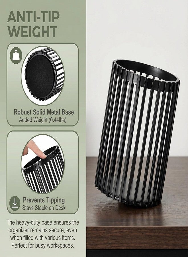 MONOSUGO Black Pen Holder for Desk, Metal Pen Caddy Pencil Cup, Cute Makeup Brushes Cup, Desktop Makeup Brush Holder, Metal Desk Organizers and Accessories, Office Accessories Aesthetic - Image 2