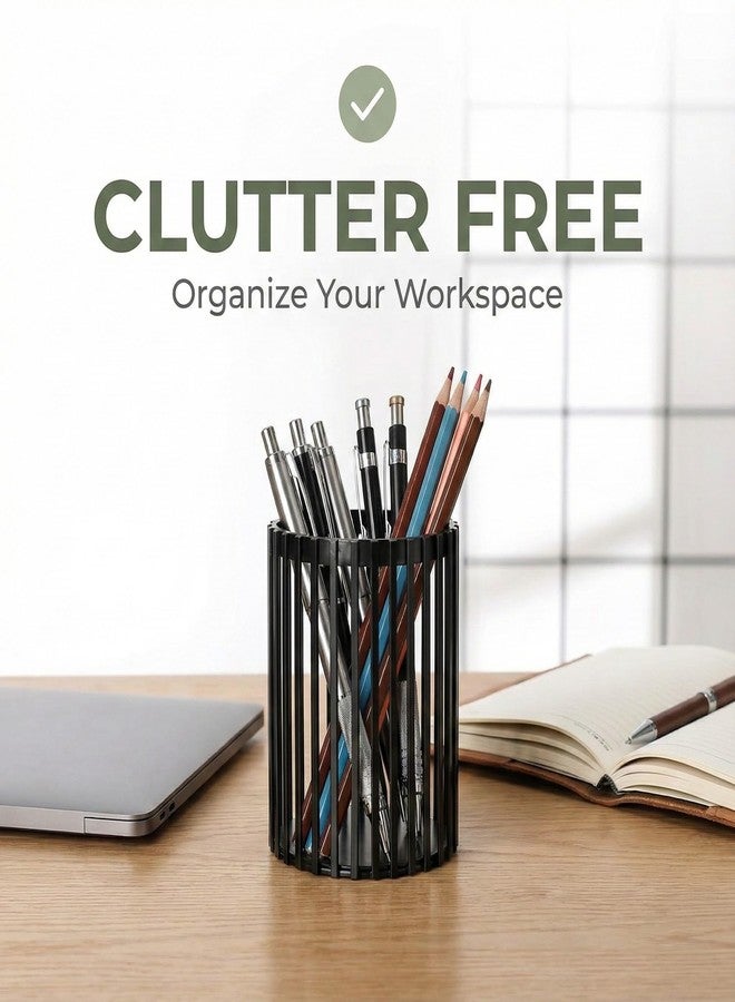 MONOSUGO Black Pen Holder for Desk, Metal Pen Caddy Pencil Cup, Cute Makeup Brushes Cup, Desktop Makeup Brush Holder, Metal Desk Organizers and Accessories, Office Accessories Aesthetic - Image 4