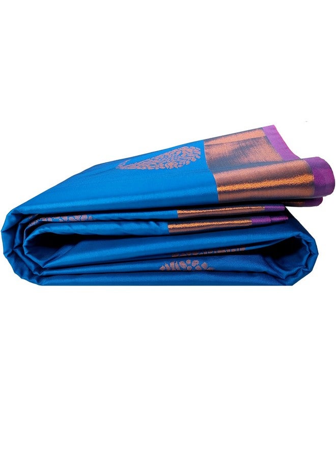 Kanchipuram Pure Silk Saree Original Golden Zari Intricate Jacquard Weaves Traditional Rich Border & Contrast Zari Rich Pallu(Blue)-Silk Mark  - Image 1