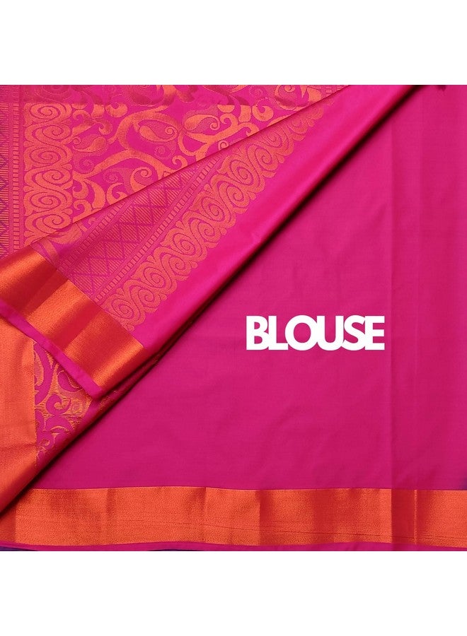 Kanchipuram Pure Silk Saree Original Golden Zari Intricate Jacquard Weaves Traditional Rich Border & Contrast Zari Rich Pallu(Blue)-Silk Mark  - Image 5