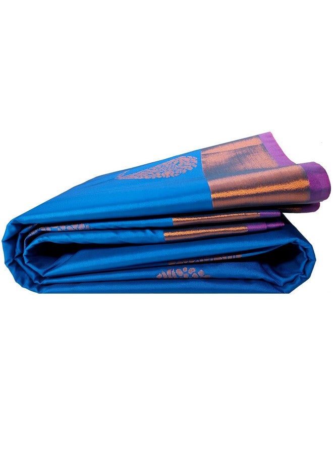 Kanchipuram Pure Silk Saree Original Golden Zari Intricate Jacquard Weaves Traditional Rich Border & Contrast Zari Rich Pallu(Blue)-Silk Mark  - Image 2