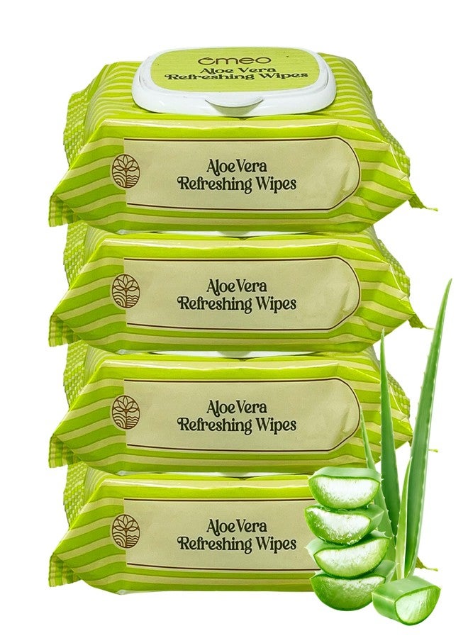 Omeo Aloe Vera Refreshing Wet Wipes for Women and Men with Aloe Vera Extract, Mint Oil & Vitamin E | Face Travel Makeup Remover Wipes | Paraben & Alcohol Free | Hydrating, Soothing - 25N (Pack of 4) - Image 1