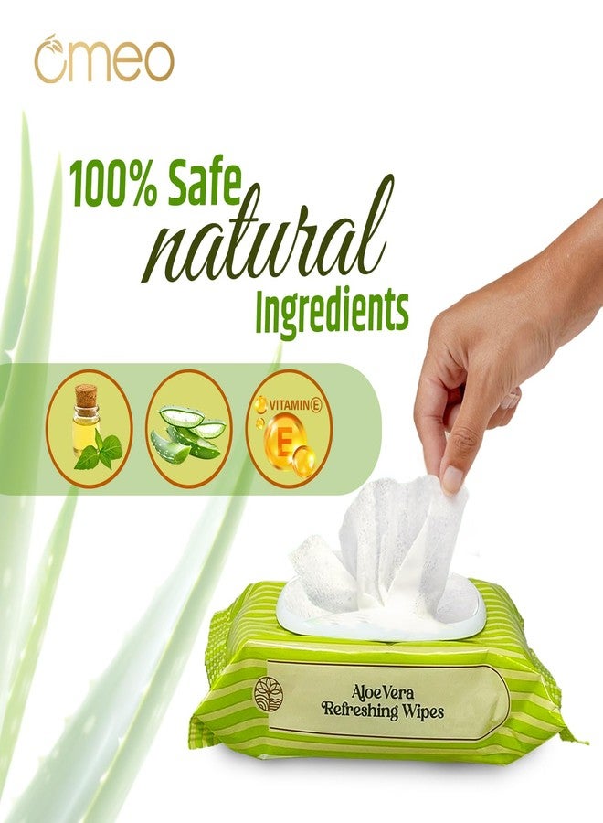 Omeo Aloe Vera Refreshing Wet Wipes for Women and Men with Aloe Vera Extract, Mint Oil & Vitamin E | Face Travel Makeup Remover Wipes | Paraben & Alcohol Free | Hydrating, Soothing - 25N (Pack of 4) - Image 3