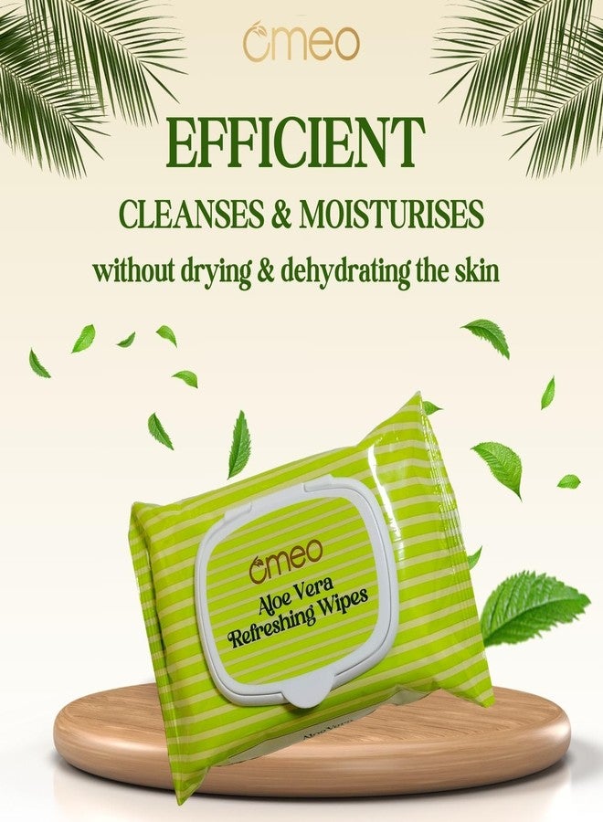 Omeo Aloe Vera Refreshing Wet Wipes for Women and Men with Aloe Vera Extract, Mint Oil & Vitamin E | Face Travel Makeup Remover Wipes | Paraben & Alcohol Free | Hydrating, Soothing - 25N (Pack of 4) - Image 5