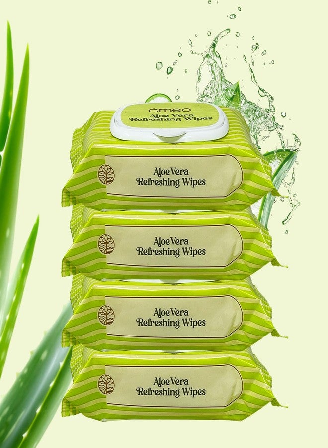Omeo Aloe Vera Refreshing Wet Wipes for Women and Men with Aloe Vera Extract, Mint Oil & Vitamin E | Face Travel Makeup Remover Wipes | Paraben & Alcohol Free | Hydrating, Soothing - 25N (Pack of 4) - Image 2