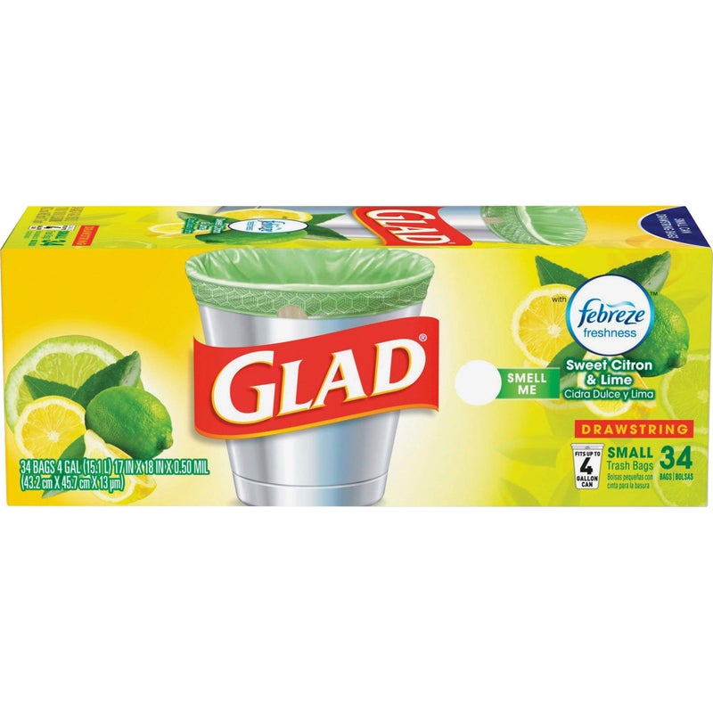 Glad أكياس القمامة الصغيرة من جلاد بسحاب 4 جالون برائحة فابريز سويت سيتروين والليمون 34 قطعة