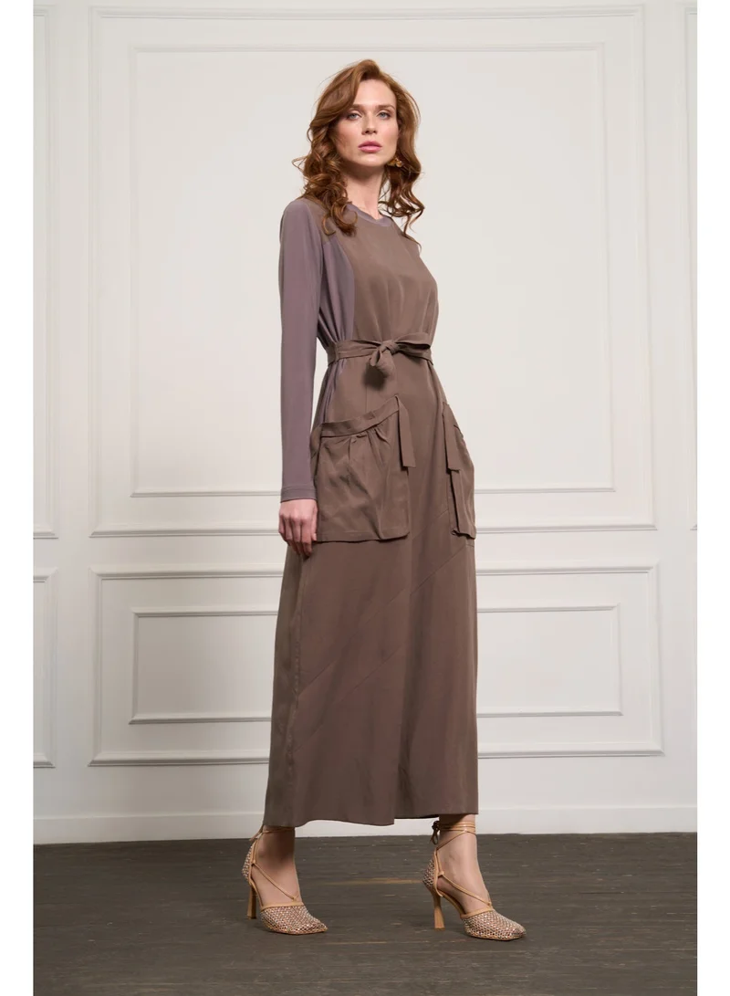 MissWhence  Silk-Poplin Utility Maxi Dress - Taupe for Women | Best Price UAE