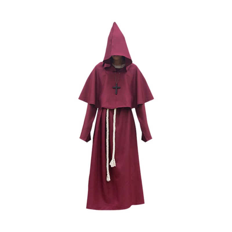 Halloween Hooded Priest Costume With Cross Necklace Waist Belt Unisex Men Women Solid Long Father Vicar Fancy Dress Medieval Priest Cosplay Costumes - Image 1