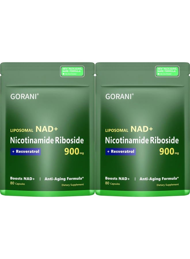 Gorani مكمل NAD+ 900 ملغ – نيكوتيناميد ريبوسيد، ريسفيراترول ليبوسومي وكيرسيتين – يدعم الطاقة الخلوية وصحة مضادات الأكسدة – 80 كبسولة - Image 1