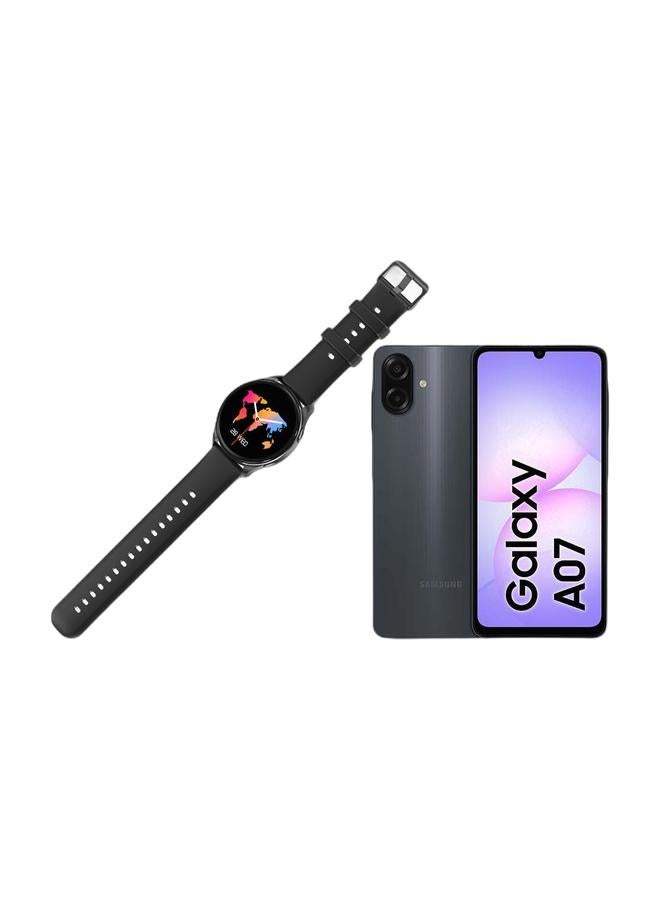 Blackview Galaxy A07 Dual SIM Black 4GB 128GB 4G - Middle East Version & Blackview X20 1.43-inch AMOLED Display 380mAh Battery Fitness Smart Watch Midnight Black Bundle - Image 1