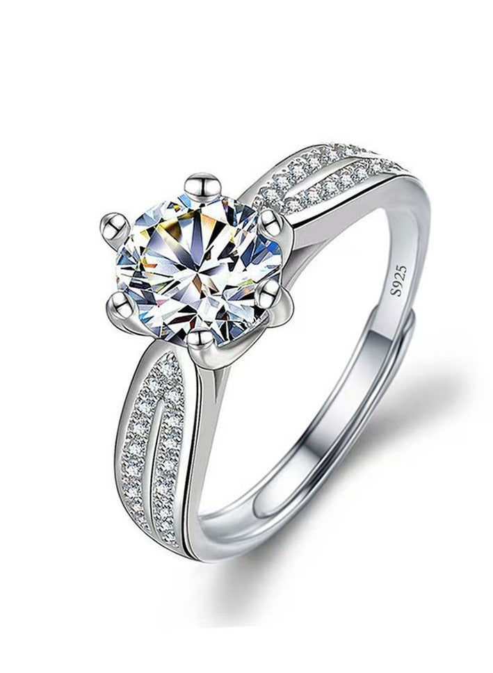 Akali 1 Carat Moissanite Adjustable Ring S925 Rhodium Plated Elegant Gift Box Ready - Image 1