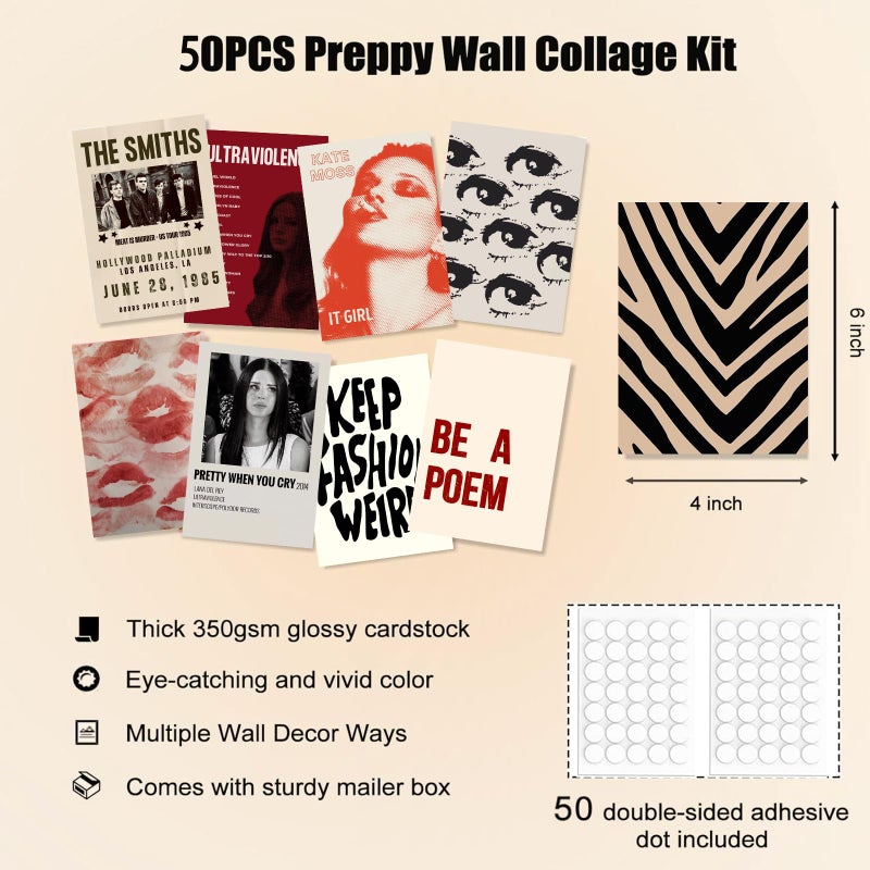 KBKBART 50Pcs Downtown Girl Room Decor, Y2k Wall Art Prints for Bedroom, Coquette Wall Collage Kit for Room Aesthetic, 4"x6" Vintage Photo Collage Kit Pictures, Retro Rockstar Posters Dorm Decor - Image 2