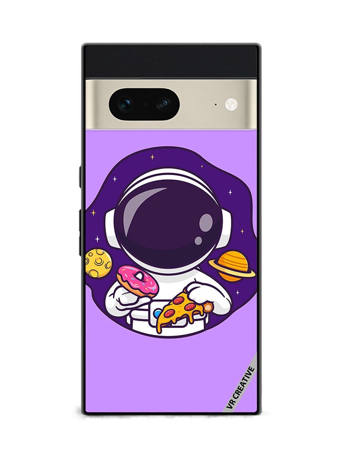 VR CREATIVE Protective Case Cover For Google Pixel 7 Cute Astronaut Eating Donut And Pizza Design Multicolour - Image 1