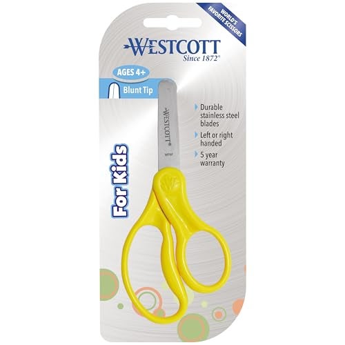 Westcott مقص ويستكوت 15970 لليد اليمنى واليسرى، مقص كلاسيكي للأطفال، العودة إلى المدرسة، مستلزمات الفصل الدراسي، للأعمار من 4-8 سنوات، 5 بوصة طرف غير حاد، أصفر نيون - Image 4
