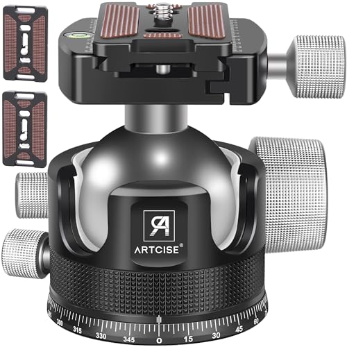 ARTCISE Low Profile Ball Head Tripod Ball Head ARTCISE KB44 Heavy Duty Tripod Head All Metal CNC Machining with Three 14 Quick Release Plates for Tripod Monopod DSLR Camcorder Max Load 66lbs 30kg - Image 1