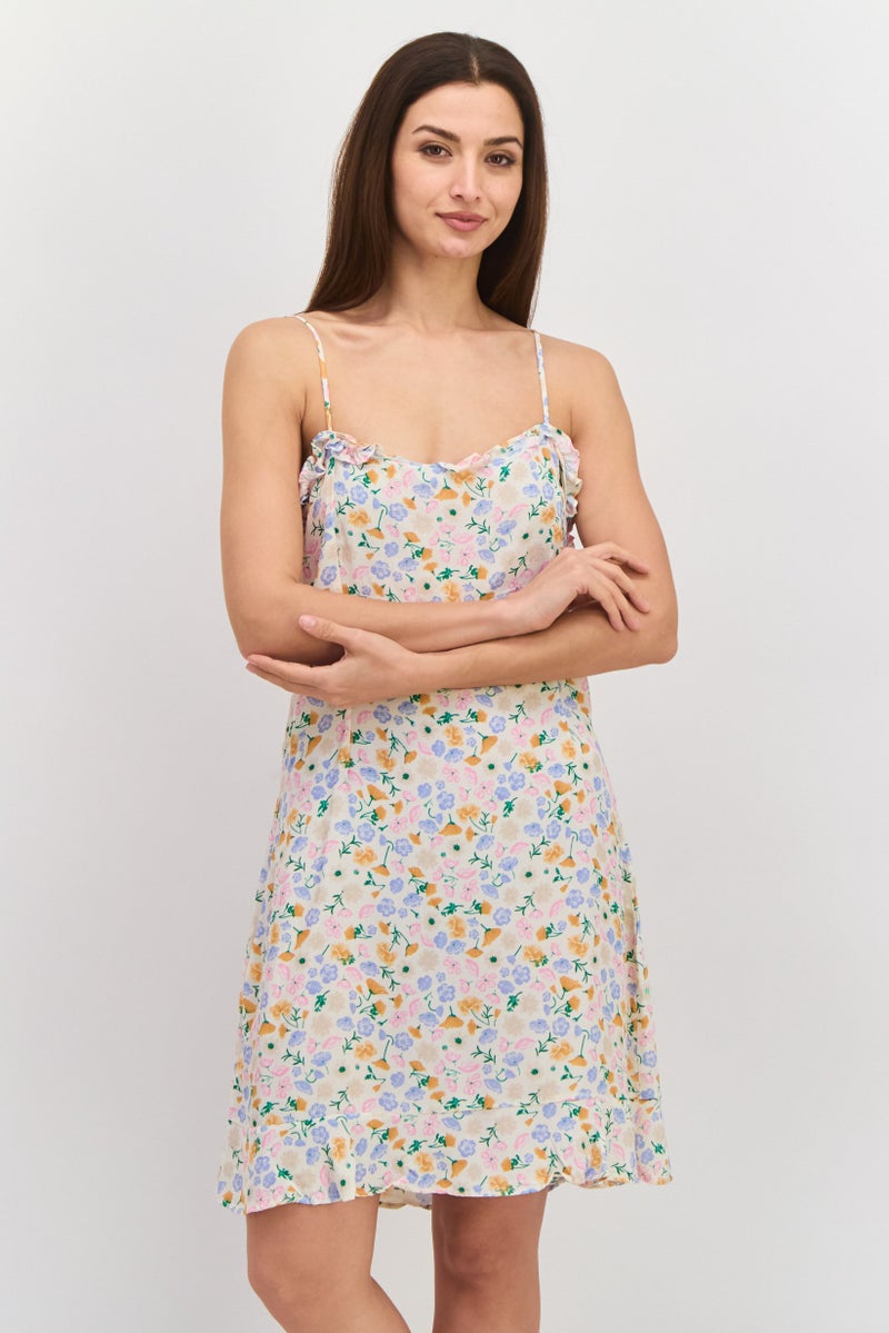 Envii فستان ميني بدون أكمام بطبعة زهور للنساء، مجموعة خوخية - Image 1