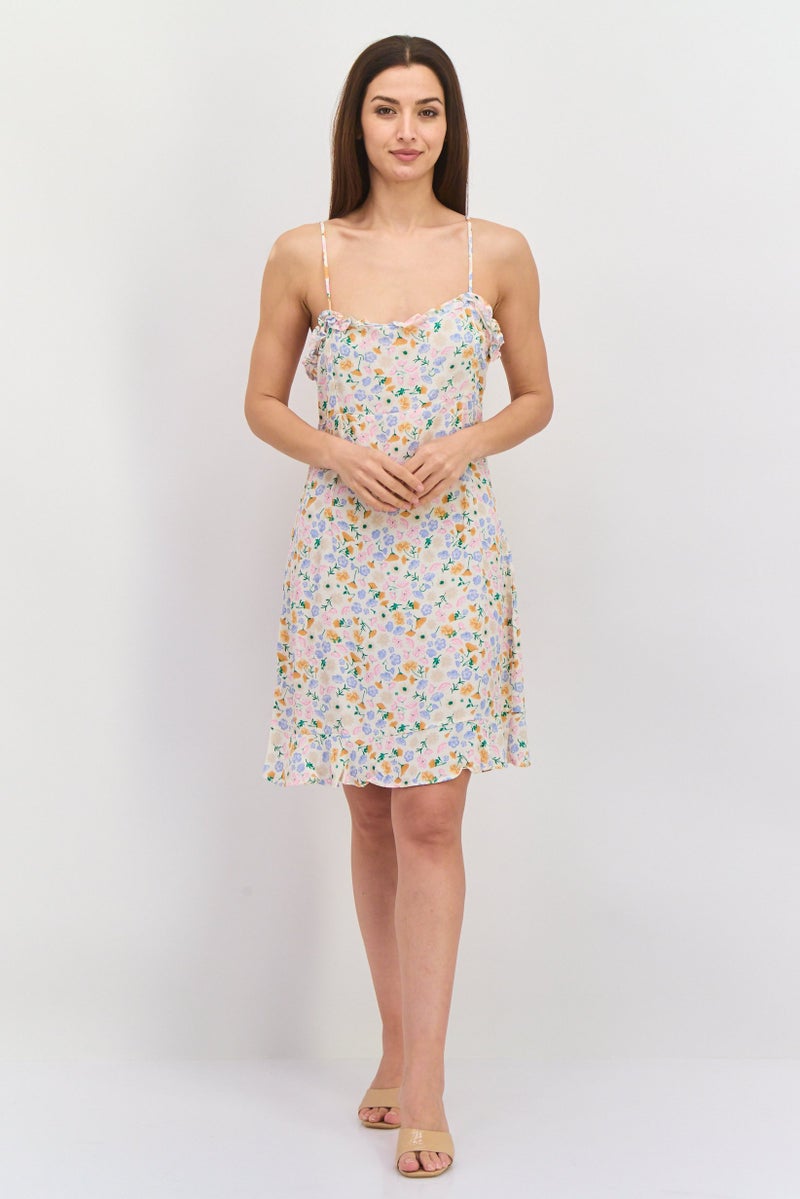 Envii فستان ميني بدون أكمام بطبعة زهور للنساء، مجموعة خوخية - Image 4