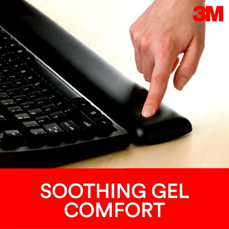 3Mâ„¢ Compact Gel Wrist Rest for Keyboards, Soothing Gel Comfort, Product Protection, 18" Wide, Black - Image 3