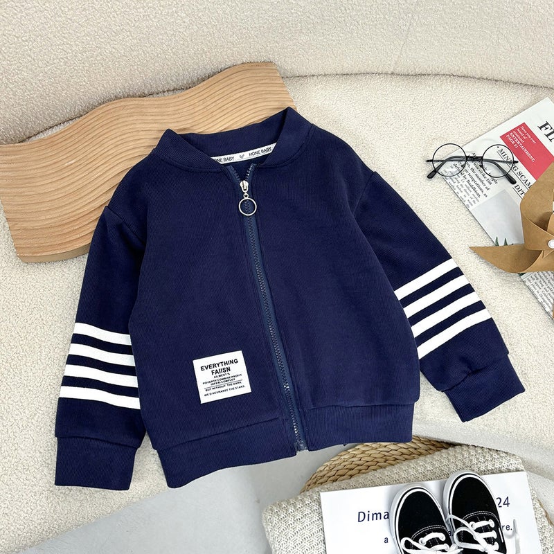 Children'S Coat New Jacket For Boys And Girls Baby Middle-Aged Children Striped Zipper Shirt All-Match Simple Casual Cardigan - Image 2