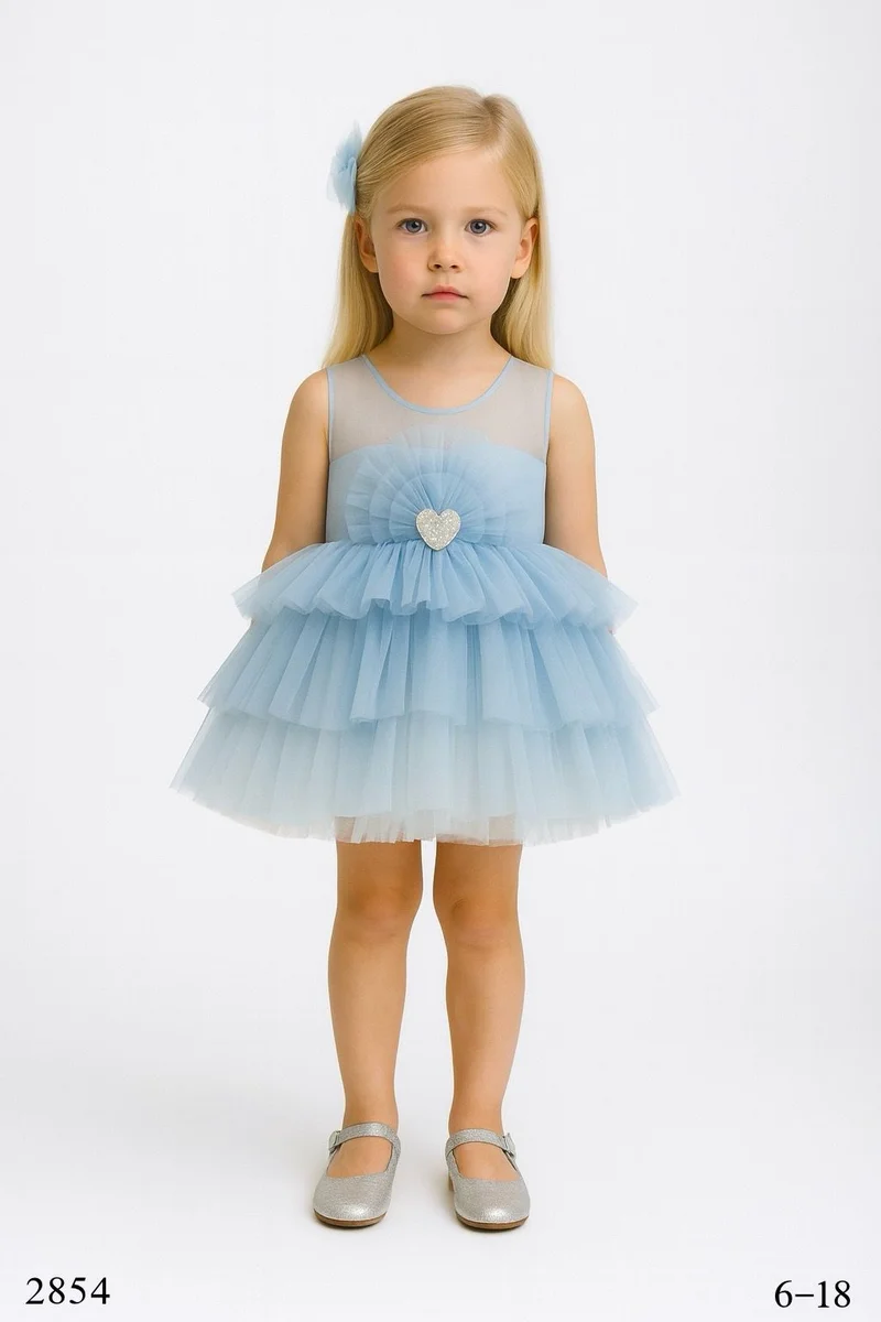 Via Bambino Powder Blue Heart Tulle Dress 2854