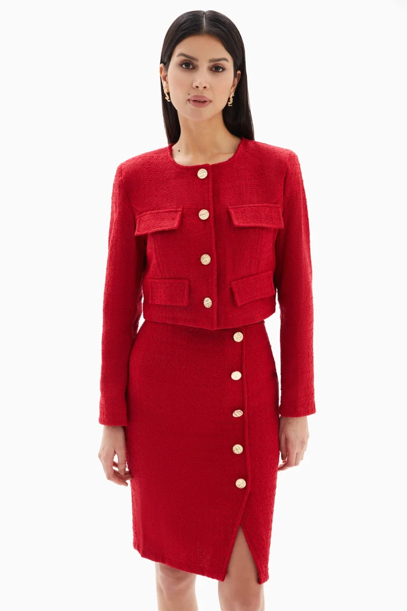 Wecre8 Red Buttons Set of Jacket and Skirt By WECRE8