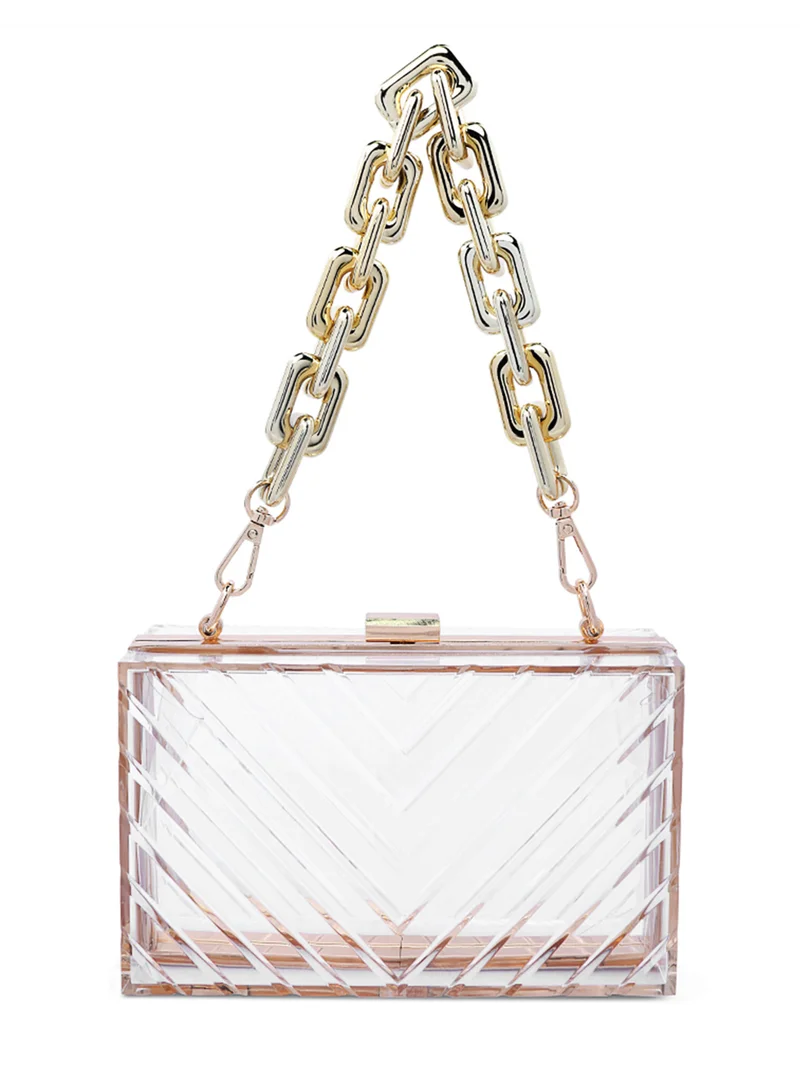 London Rag Transparent Chevron Pattern Clear Clutch Bags