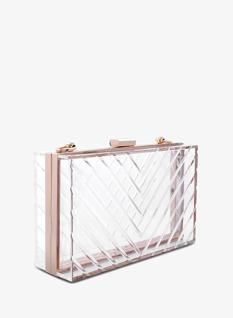 London Rag Transparent Transparent Chevron Pattern Clear Clutch Bags for Women | Best Price UAE
