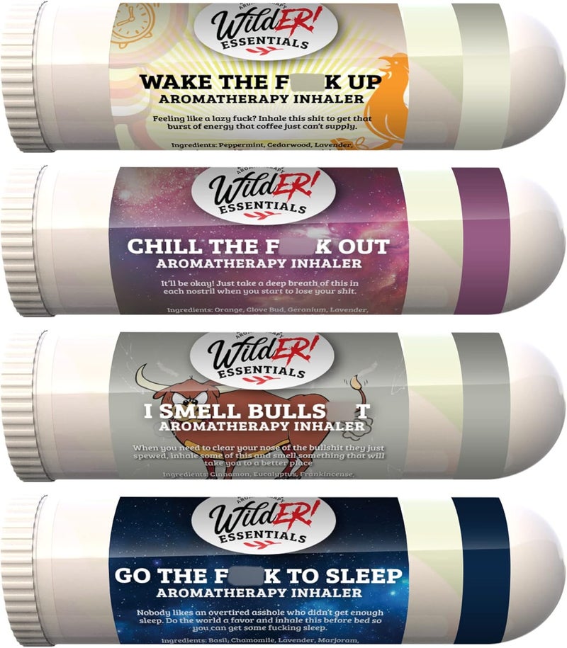 mEssentials Wilder Essentials 4 Pack Gift Set of Aromatherapy Nasal Inhalers Made with 100% Natural Essential Oils for Hilarious and Effective Help with Your Day