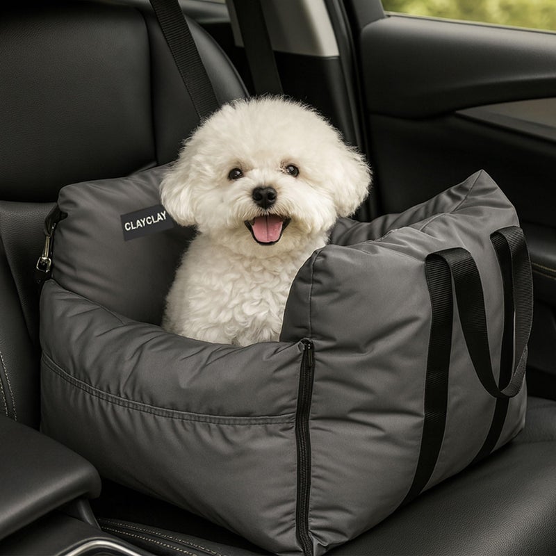 CLAYCLAY Dog Car Seat for Small Dogs, Waterproof Dog Booster with Safety Strap, Portable Soft Padded Washable Pet Travel Bed with Storage Pockets - Image 1