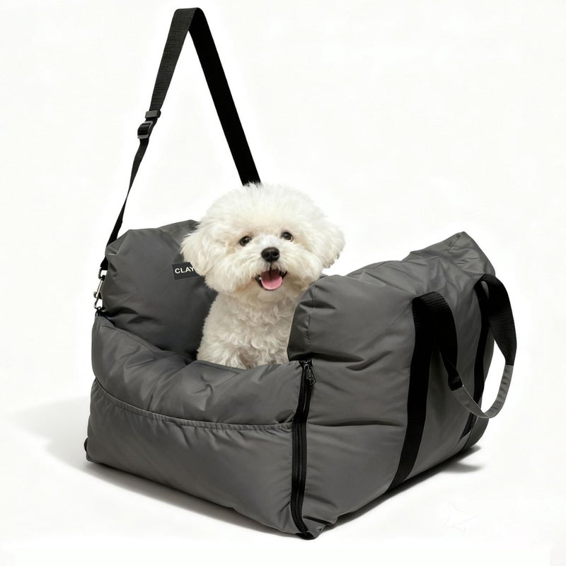 CLAYCLAY Dog Car Seat for Small Dogs, Waterproof Dog Booster with Safety Strap, Portable Soft Padded Washable Pet Travel Bed with Storage Pockets - Image 2