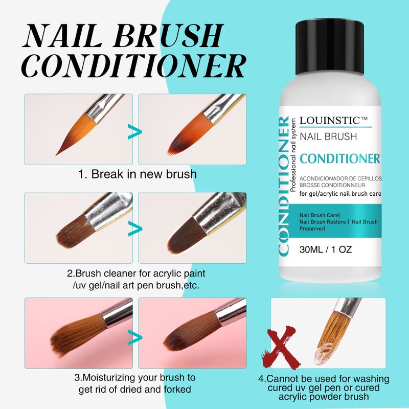 LOUINSTIC Nail Brush Cleaner and Conditioner - Quickly Clean Gel Nail Brushes, Paint Brushes, Airbrushes, Art Tools, Preserver and Restorer for Kolinsky Acrylic Brush Etc. - Image 5