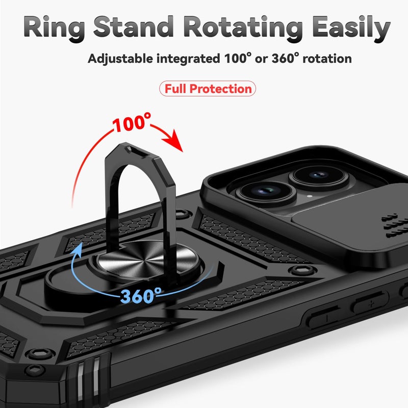 PUSHIMEI for iPhone 17 Case, with Slide Camera Cover HD Screen Protector [Military Grade 16ft. Drop Tested] Ring Holder Kickstand Protective Phone Case for Apple iPhone 17, Black - Image 5