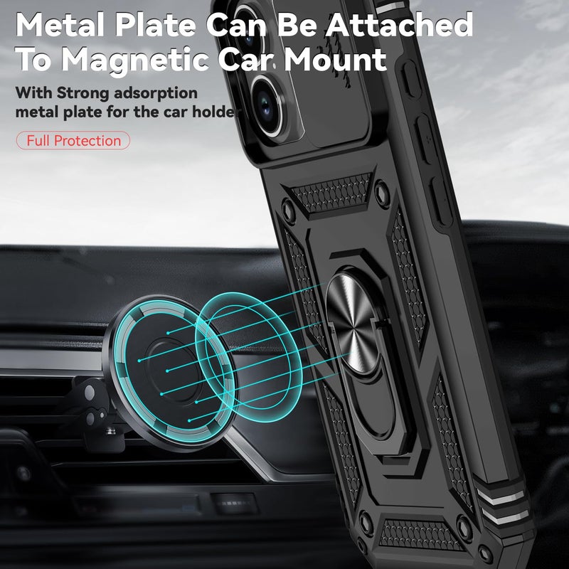 PUSHIMEI for iPhone 17 Case, with Slide Camera Cover HD Screen Protector [Military Grade 16ft. Drop Tested] Ring Holder Kickstand Protective Phone Case for Apple iPhone 17, Black - Image 2