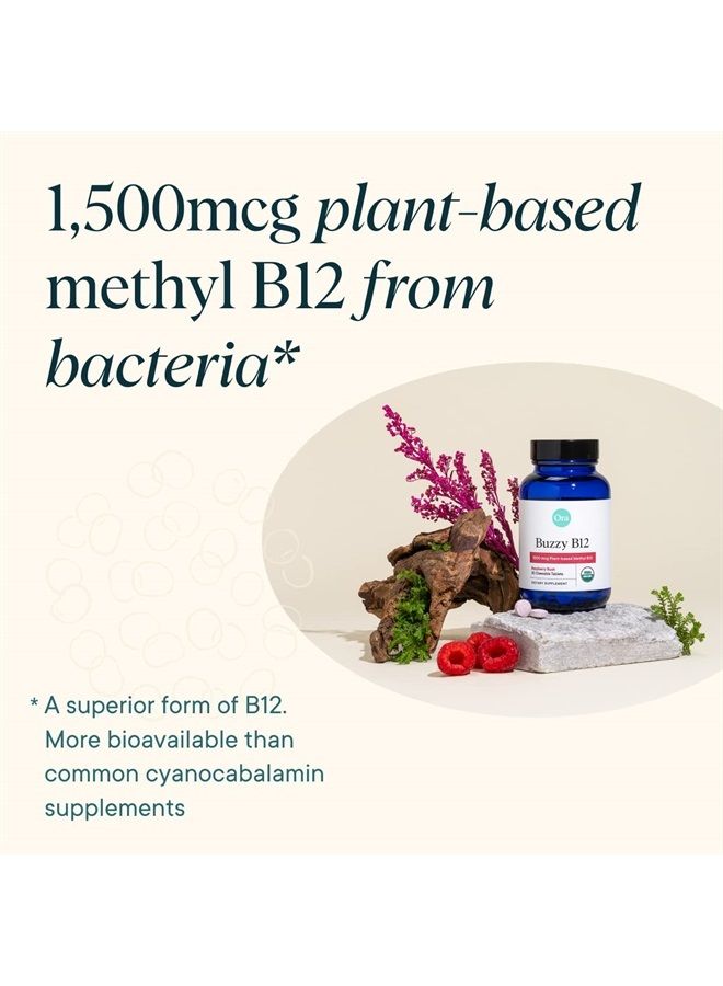 Ora Organic Vitamin B12 1500mcg - plant-based methylcobalamin for adults - Natural stimulant-free energy, Raspberry flavor chewable tablets, no added sugar - 30 tablets - Image 4